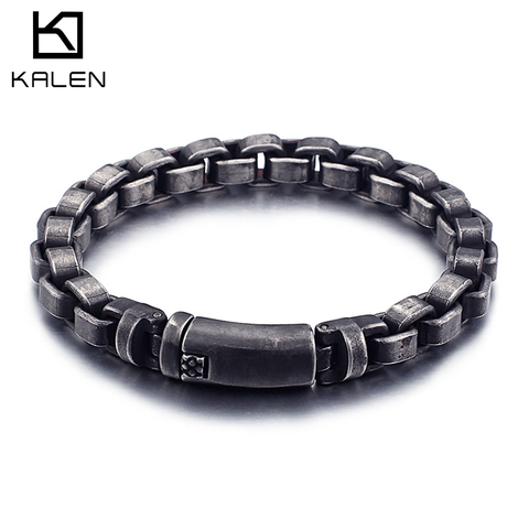 Pulsera de cadena de eslabones mate de acero inoxidable de la vendimia de KALEN pulsera de hombre personalizada pulsera de cadena con caja Masculina accesorios de joyería ► Foto 1/6