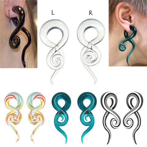 Par de pendientes en espiral para oreja de cristal de alta calidad, hechos a mano, expansor de medidores, Piercing, joyería para el cuerpo ► Foto 1/6