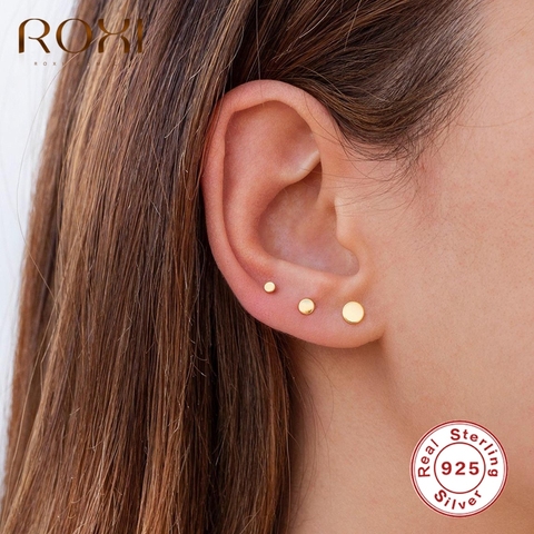 ROXI 3 unids/set 2/3/4mm Mini pendientes redondos de tuerca para mujeres y niñas pendientes inusuales Piercing 925 Plata de Ley joyería de boda ► Foto 1/6