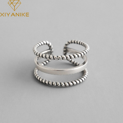 XIYANIKE-anillos de fiesta de Plata de Ley 925, joyería de tres capas tejida Vintage con dedos abiertos para mujeres, parejas, accesorios de boda ► Foto 1/5