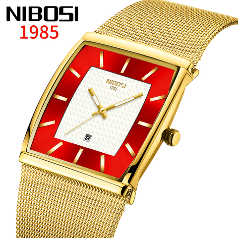 NIBOSI-relojes de lujo para hombre, correa de malla, Ultra delgado, de pulsera, con fecha automática, dorado, impermeable, informal, Masculino ► Foto 1/6