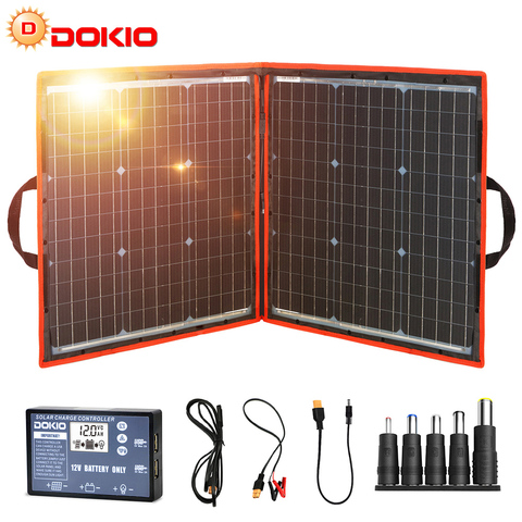 Dokio – Panel solar plegable de 18V para camping, dispositivo de energía solar flexible y portátil + controlador solar de 12V/24V y 80W para viajes, 40x2uds Camping/viaje ► Foto 1/6