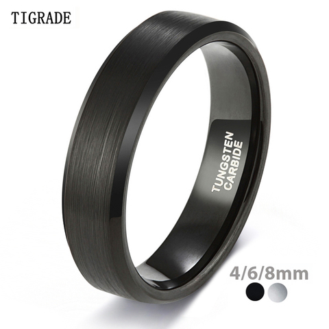 TIGRADE-Anillos de Compromiso de plata cepillada para hombre y mujer, Anillo de carburo de tungsteno negro de boda, Color plata cepillada, 4/6/8/mm ► Foto 1/6