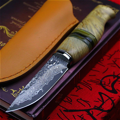 Cuchillo táctico de caza japonés 9Cr18MoV, tratamiento con patrón de superficie de acero grueso, para mano, afilado ► Foto 1/6