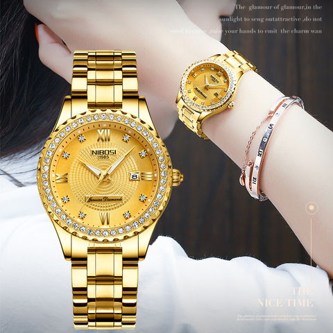 NIBOSI-relojes de lujo de oro para mujer, pulsera clásica de acero inoxidable, femenino ► Foto 1/6