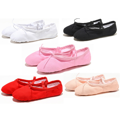 USHINE-zapatillas de Ballet para niñas y mujeres, de lona para calzado plano Yoga, gimnasia, color negro, rojo, rosa y blanco ► Foto 1/6