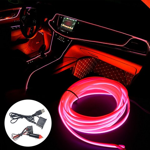 5M Interior del coche luz de neón EL cable cuerda tubo ambiente tira de LED decoración Garland Alambre de tubo flexible 8 colores de Led ► Foto 1/6