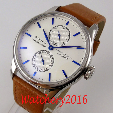 Parnis-Reloj Automático para hombre, con esfera blanca, marcapáginas azules de reserva de energía, movimiento ST, 43mm ► Foto 1/6