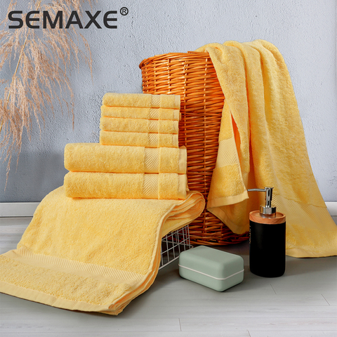 SEMAXE-Conjunto de toalla de baño de lujo, 2 Toallas de baño grandes, 2 Toallas de mano, 4 paños de aseo Toallas de baño de algodón muy absorbentes, paquete de 8 ► Foto 1/6