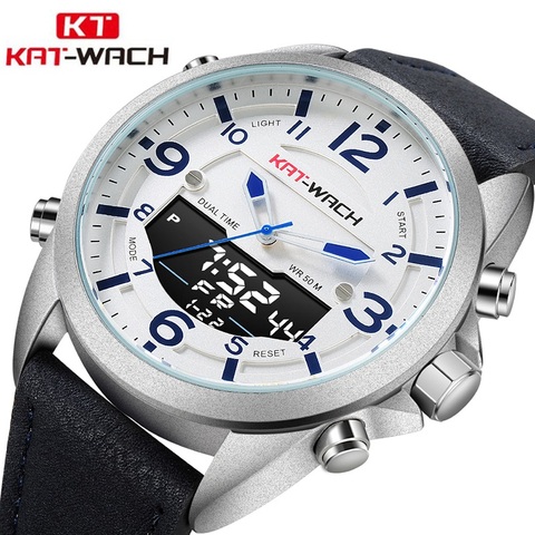 KAT-WACH 1818 hora dual de la zona de baño de los hombres del reloj del deporte cuarzo Digital relojes de pulsera impermeable 50M militar reloj Relogio Masculino ► Foto 1/6