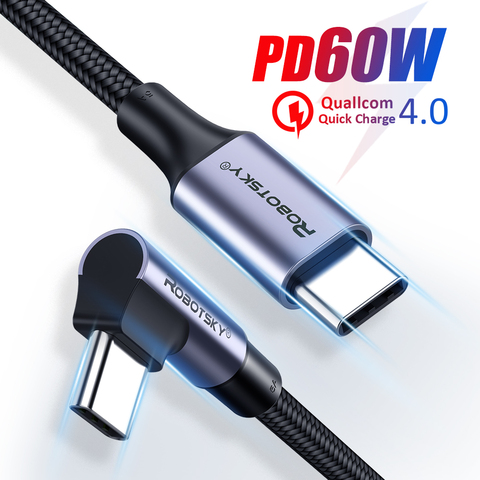 Cable USB tipo C de 90 grados para Samsung, Xiaomi Redmi Note 10, 8, Macbook, 60W, Cargador rápido ► Foto 1/6