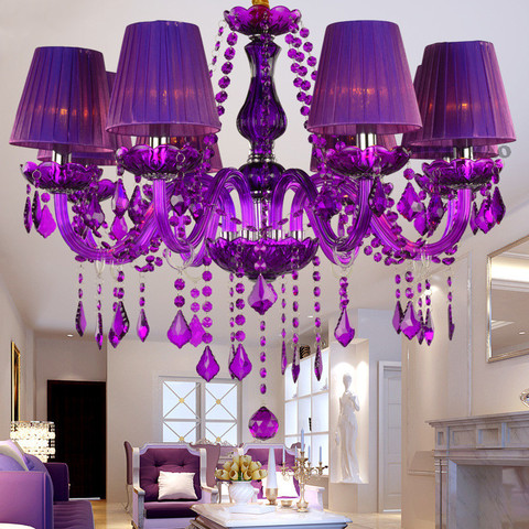 Lámpara morada para sala de estar, dormitorio, cocina, Isla, candelabro de cristal K9 con pantalla, decoración colgante de mediados de siglo ► Foto 1/6