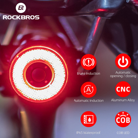 Luz trasera ROCKBROS Bicicleta inteligente, luz de arranque automático/parada de freno, detección IPx6, impermeable, LED, Linterna recargable con USB, accesorios para bicicleta ► Foto 1/6