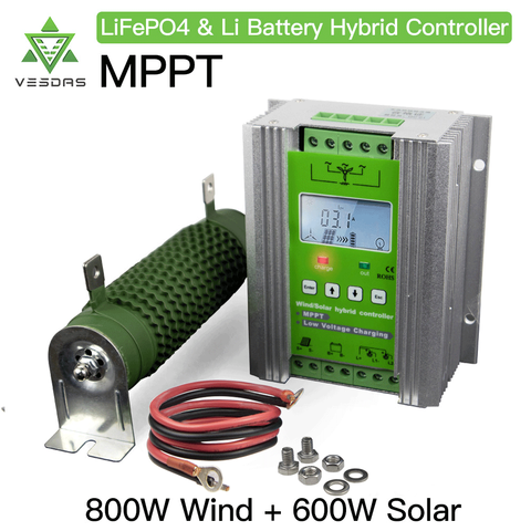 Controlador de carga de refuerzo híbrido Solar de viento MPPT, 1400W, 12V, 24V, con carga de descarga PWM, Compatible con batería de litio de plomo-ácido ► Foto 1/6