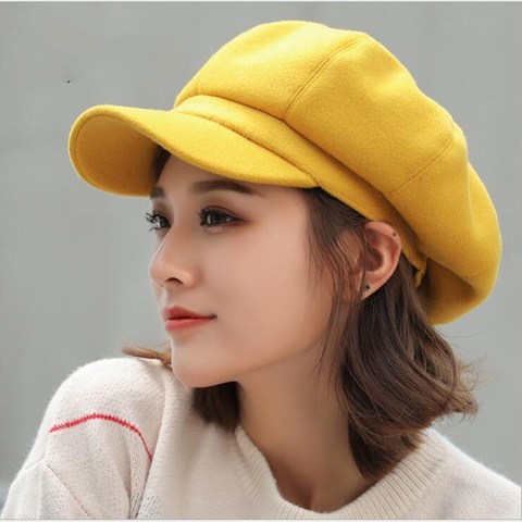 Otoño Invierno sombreros para mujeres plano liso Octagonal Newsboy Cap hombres señoras Casual lana sombrero invierno boina mujeres gorros de pintor ► Foto 1/6