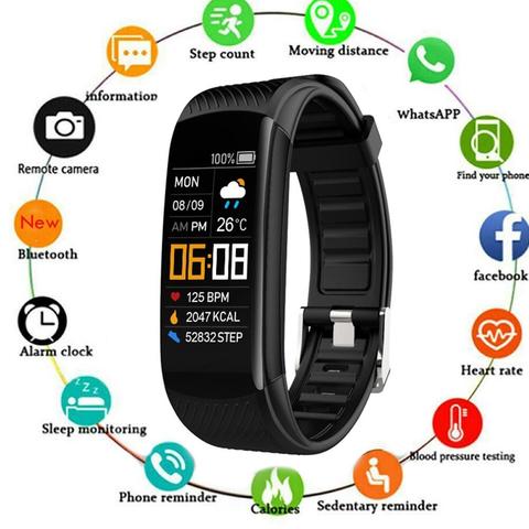 C5S Bluetooth impermeable Monitor de ritmo cardíaco durante el sueño Fitness pulsera inteligente de pantalla táctil inteligente pulsera ► Foto 1/6