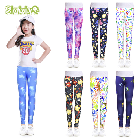 Leggings ajustados SLAIXIU con estampado de flores para niñas de 4 a 12 años, ropa suave para niñas, mallas, pantalones pitillo, pantalones de algodón para niños ► Foto 1/6