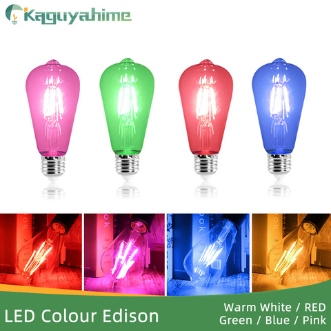 Kaguyahime-bombilla Led RGB E27 Edison, luz con filamento LED, azul, rojo, rosa, verde, ST64, COB, lámpara E27, 220V, 240V, reemplazo de globo Retro ► Foto 1/6