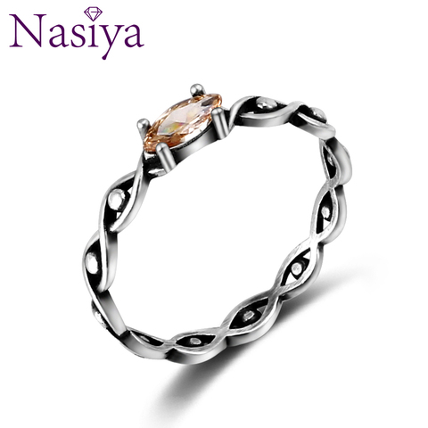 Nasiya-Anillo de Plata de Ley 925 con Zirconia cúbica, sortija, plata esterlina, piedra, Zirconia, circonita, zirconita, Estilo Vintage ► Foto 1/6