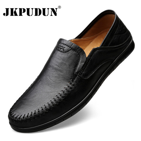 Zapatos de piel auténtica para hombre, mocasines informales de marca de lujo, zapatos con conducción transpirable, formales, sin cordones, de talla grande ► Foto 1/6