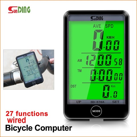 Sunding-ordenador para ciclismo con cable, retroiluminación LCD, pantalla Digital, velocímetro y odómetro para bicicleta, cronómetro, resistente al agua, 576 ► Foto 1/6