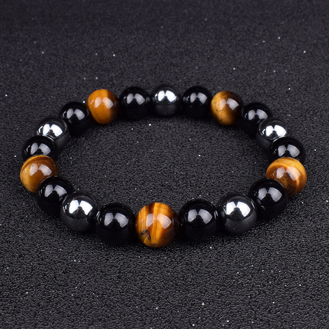 Pulsera magnética de piedra Natural para hombre y mujer, brazalete con cuentas de ónix negro, Ojo de Tigre y hematita, protección de la salud, 10mm ► Foto 1/6