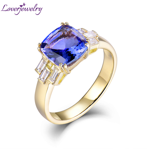 LOVERJEWELRY-anillos de dama de oro amarillo sólido de 14K, sortija de tanzanita Natural impresionante (8x8mm), diamantes para mujer, anillo de fiesta de compromiso ► Foto 1/1