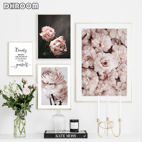 Lienzo con flores arte, póster de estilo nórdico, rosa, peonías, impresión decorativa, cuadro decorativo escandinavo, decoración del hogar ► Foto 1/6