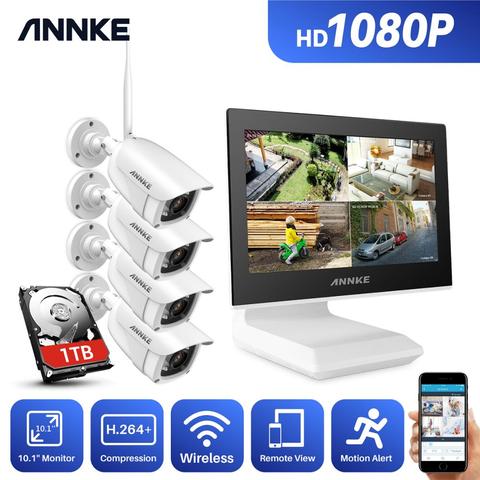 ANNKE-Sistema de videovigilancia inalámbrico NVR, Kit de cámara de seguridad CCTV impermeable al aire libre, 4 canales, 10,1 pulgadas, FHD, WIFI, 1080P, IP ► Foto 1/6