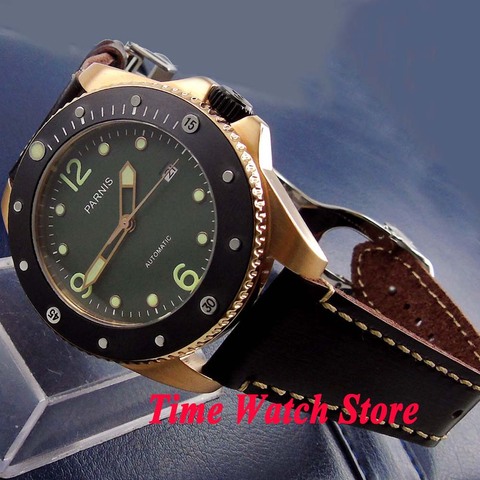 Parnis 43mm 10ATM 21 jewels Miyota reloj automático para hombre esfera negra luminoso zafiro vidrio dorado caja de cerámica bisel 690 ► Foto 1/6
