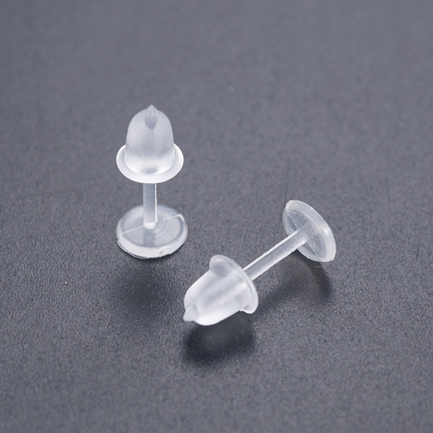 50 unids/pack claro tallo de plástico de goma Anti-alergia pendientes de pendiente de accesorios para proteger los oídos de oreja bloqueo ► Foto 1/6