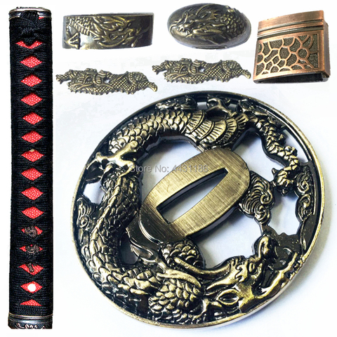 Protector de tema espada de dragón, conjunto de accesorios para Katana/Wakizashi, Kirsite Tsuba + Menuki + Fuchi + Kashira + mango + Habaki + Artesanía de Metal de sedpa ► Foto 1/6