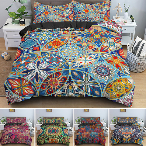 Juegos de cama de tamaño King y Queen, ropa de cama bohemia Vintage, edredón con Mandala bohemio, funda de edredón con funda de almohada ► Foto 1/6