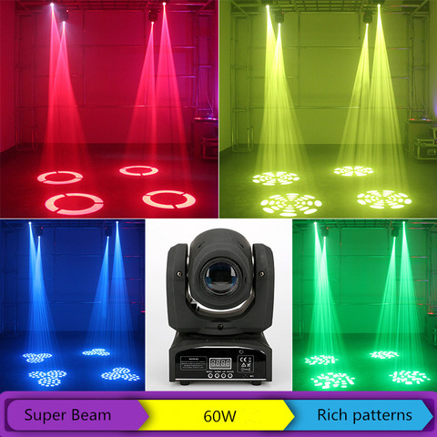 Luz led con patrones gobo para escenario, lámpara de cabeza móvil de 60W, gobos arcoíris en 8 colores, 9/11 canales, para discotecas, clubs, fiestas y bodas ► Foto 1/6