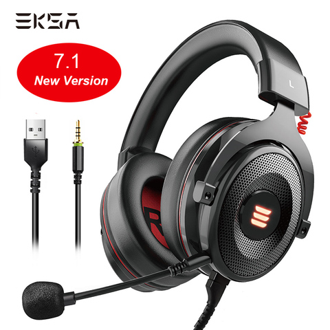 EKSA-auriculares E900 Pro para videojuegos, cascos con Sonido Envolvente Virtual 7,1, Led USB/3,5mm, con cable y micrófono, Control de volumen para Xbox, PC y jugadores ► Foto 1/6