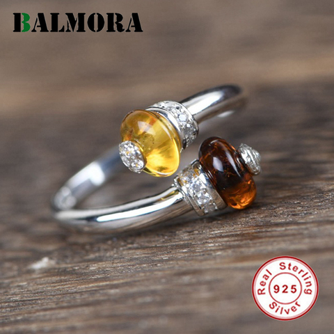 BALMORA-Anillo de cuentas de ámbar 100% Plata de Ley 925 para mujer, anillo abierto Ajustable, Vintage, joyería diaria, regalo ► Foto 1/6