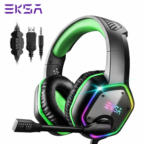 EKSA-auriculares con cable E1000S para videojuegos, cascos estéreo de 3,5mm con micrófono y cancelación de ruido, luz RGB para PC/PS4/Xbox One ► Foto 1/6