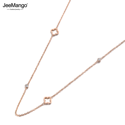 JeeMango-colgante de acero inoxidable con forma de flor para mujer, gargantilla de oro rosa, cadena de cristal CZ, joyería JN19144 ► Foto 1/5