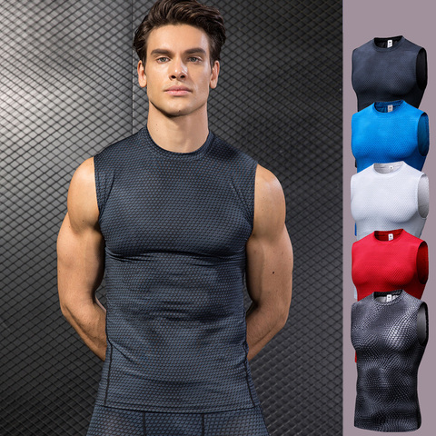 Medias de compresión de alta elasticidad para hombre, chaleco de gimnasio, Camiseta deportiva sin mangas de secado rápido para hombre, Camiseta deportiva guay para correr ► Foto 1/6