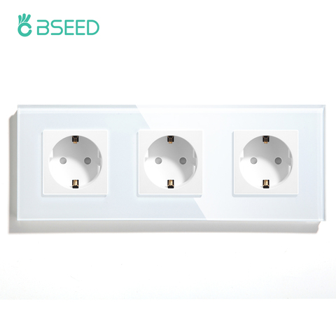 BSEED-toma de pared Triple EU, Panel de cristal de potencia estándar europeo, toma eléctrica, Blanco, Negro, Gloden, 110-240V ► Foto 1/6