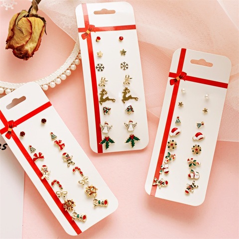 8 unids/set pendientes de accesorios de la joyería conjunto lindo Santa Claus muñeco de nieve árbol Bell regalos de Navidad para las mujeres las niñas niños ► Foto 1/5