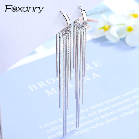 Foxanry-pendientes largos de borla para mujer y parejas, Charms de Plata de Ley 925, joyería pendiente boda, regalos ► Foto 1/6