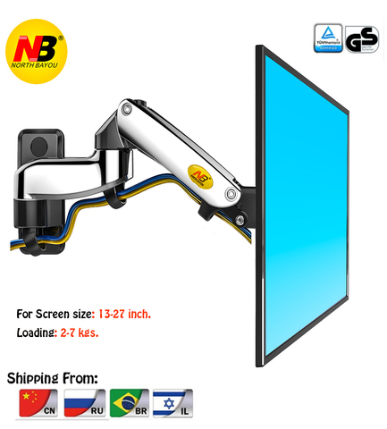 Soporte de pared NB F150 para televisor LCD, base de montaje de aleación de aluminio, brazo con resorte de gas, carga máxima de 2-7 kg, compatible con plasma LED de 17-27 pulgadas, disponible en color plata y negro ► Foto 1/6