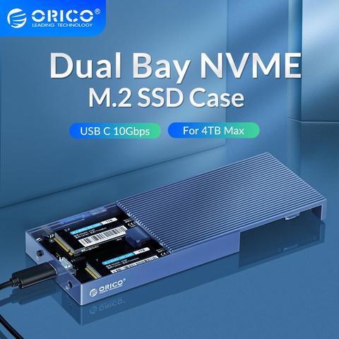 ORICO-carcasa Dual Bay de aluminio M.2 NVME SSD, USB C 3,1 Gen2 10Gbps para llave M y M/B, NVME PCIe SSD con adaptador de corriente 5V4A ► Foto 1/6