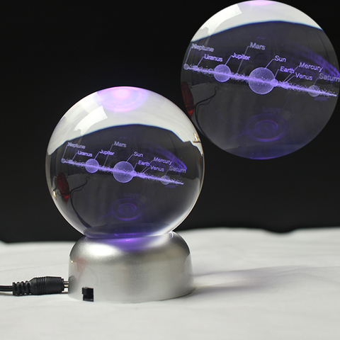 60MM80MM 3D de sistema Solar de planetas bola de cristal grabado láser mundo modelo en miniatura casa decoración astronomía regalo ► Foto 1/6