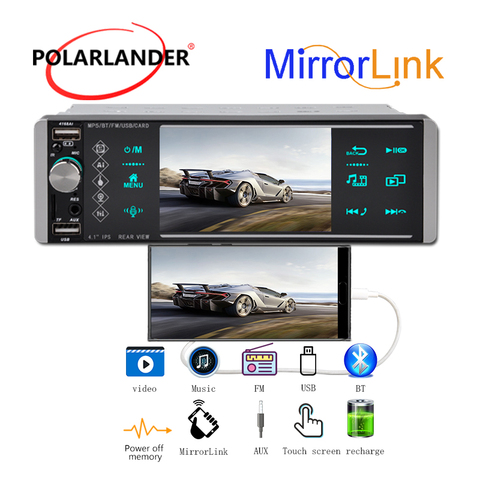 Pantalla táctil 1080P de alta definición, 1 Din, Bluetooth 4,2, MirrorLink, Radio inteligente con Control por voz IA, MP5, FM, SD, USB, 4 pulgadas ► Foto 1/6