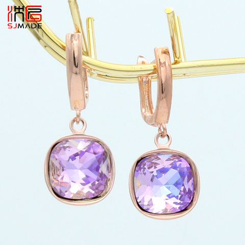 SJMADE-pendientes colgantes de cristal cuadrado para mujer, moda coreana elegante, aretes de oro blanco y oro rosa 585, regalo de joyería ► Foto 1/6