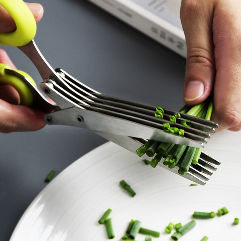 De acero inoxidable tijeras para verduras 5 hojas tijeras para cebolleta hierbas cebolla cortadora, trituradora cortador de verduras cuchillos de cocina Gadgets ► Foto 1/6