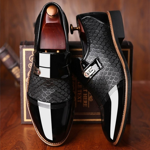 Zapatos para hombre, calzado con relieve de cuero, moda clásica, zapatos de lujo para hombre, calzado antideslizante resistente al desgaste para hombre, zapatos negros antideslizantes ► Foto 1/6