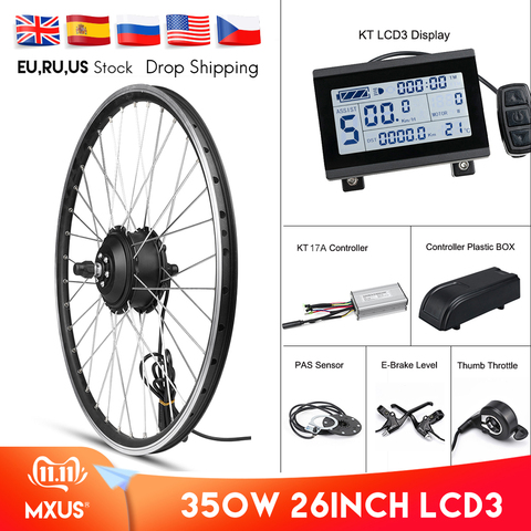 MXUS E Kit de bicicleta de rueda trasera Motor delantero 36V 48V 350W Kit de conversión de bicicleta eléctrica Hub controlador sin escobillas con pantalla KT LCD3 ► Foto 1/6